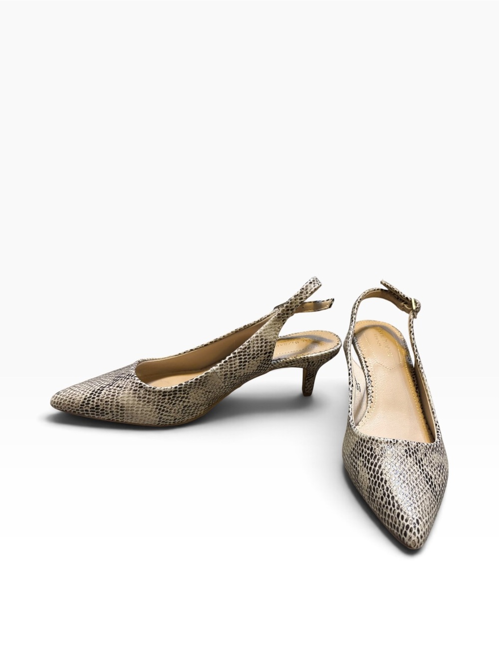 Isaac Mizrahi Snakeskin Slingback Kitten Heels Size 8 Pointed Toe
